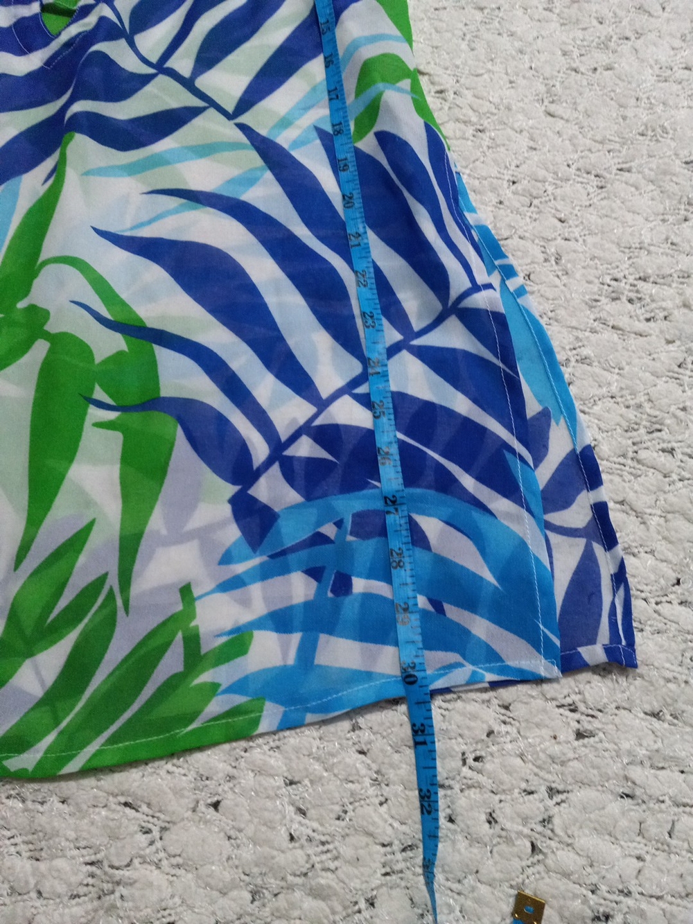 Peppermint Leaf-Print V-Neck Tunic Top Cover Up in Blue & Green Size S - Picture 8 of 10